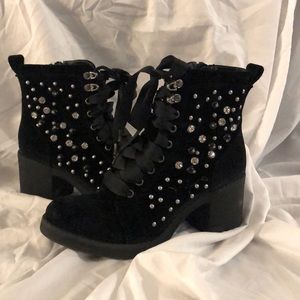 Black jeweled heel boots